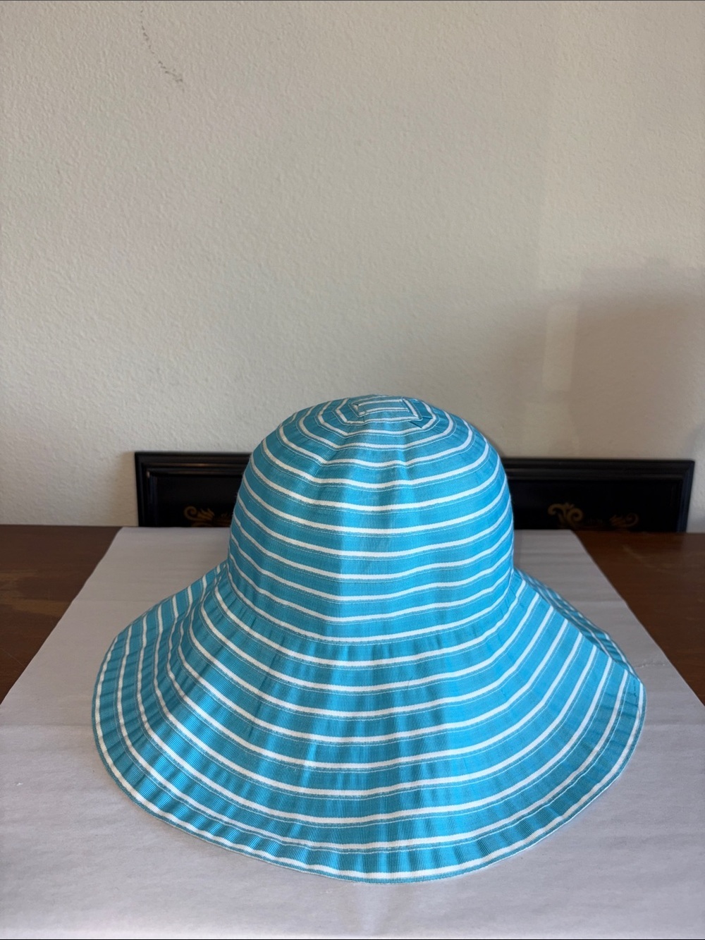 Blue and white striped sun hat